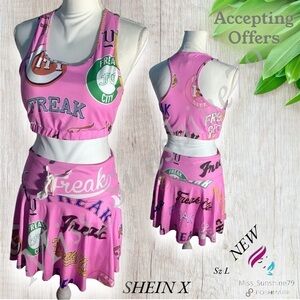 SHEIN X NEW - Sz L - FREAK Set - skirt and racer back top - flowy soft - outfit